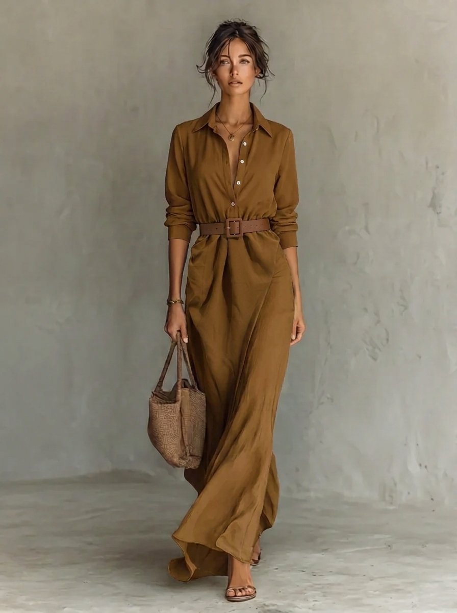 Camilla | Abito Maxi a maniche lunghe con cintura