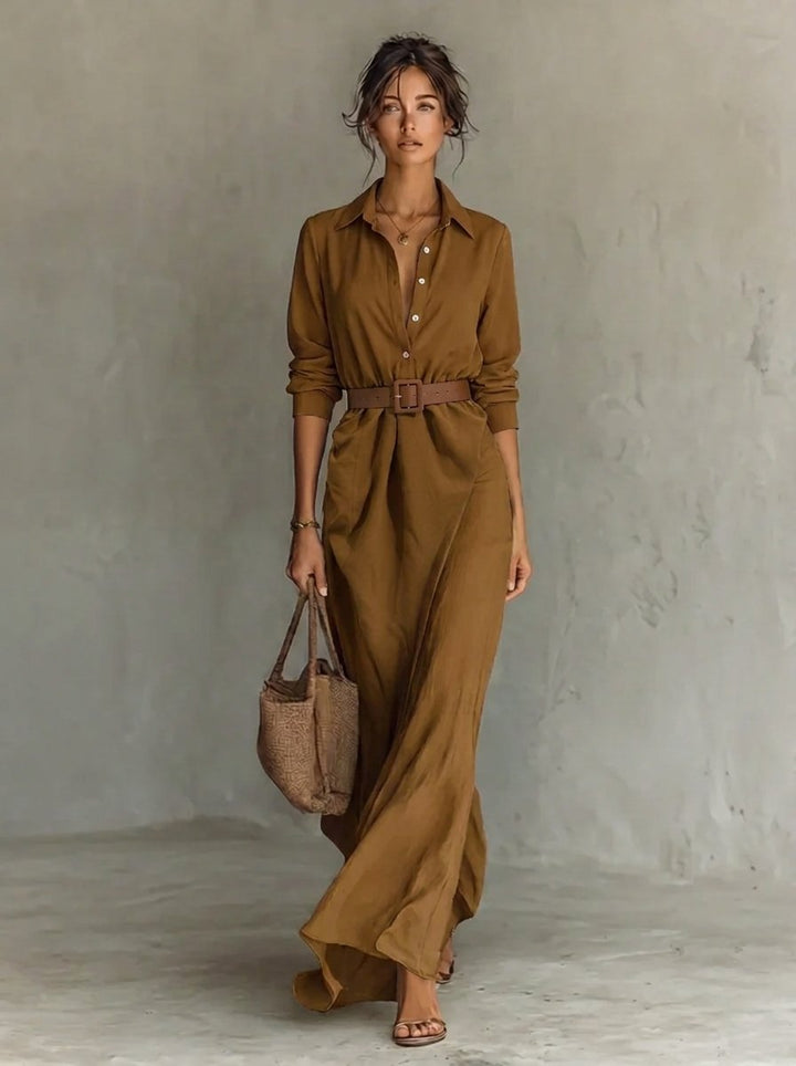 Camilla | Abito Maxi a maniche lunghe con cintura