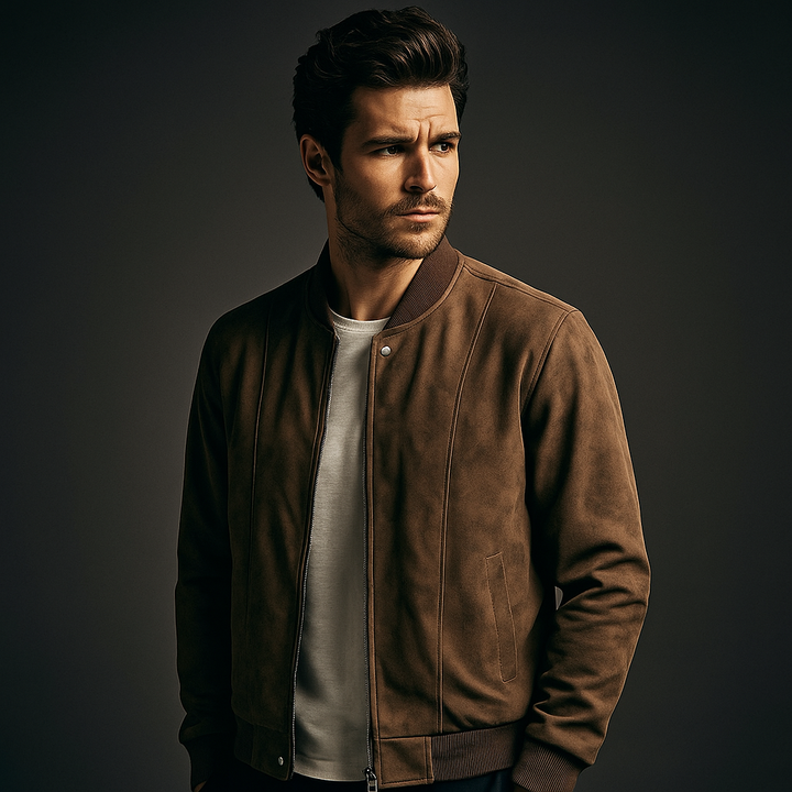 Olyndra | Bomber Jacket – Soft Vegan Suede Design