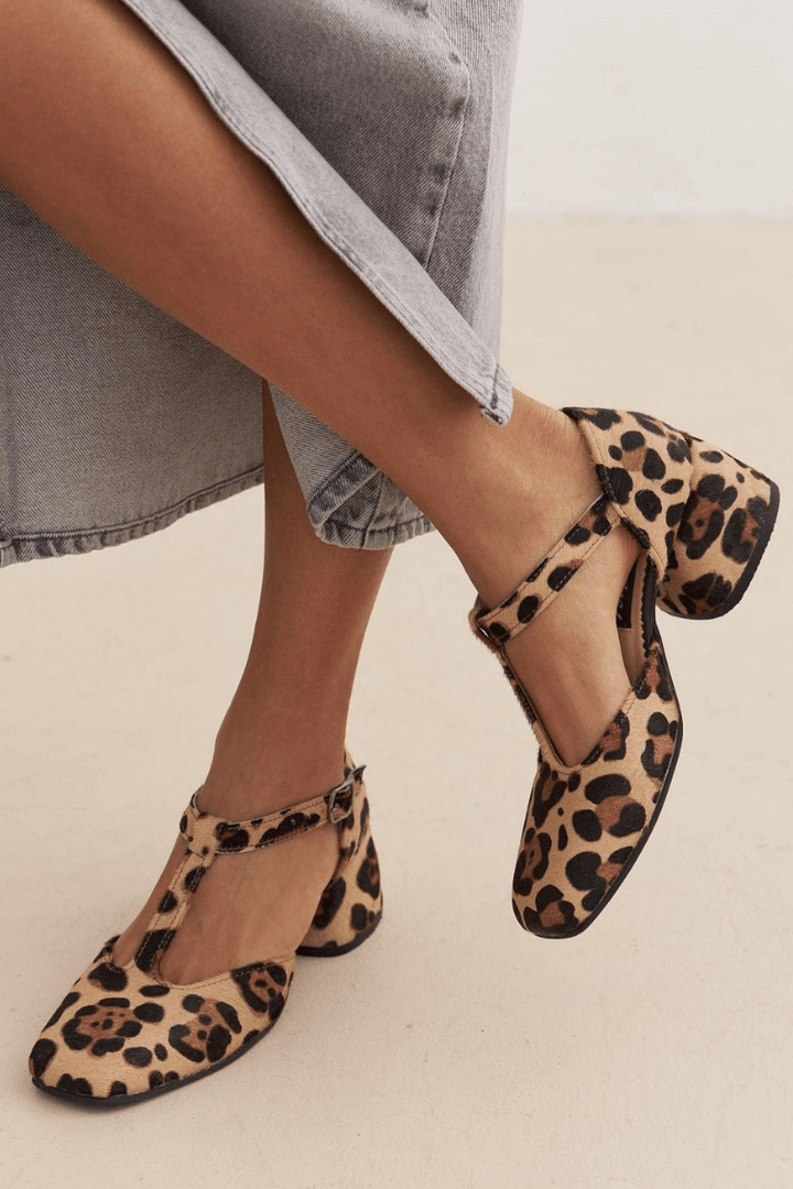 London | Sandali T-Strap a Blocco Stile Leopardo