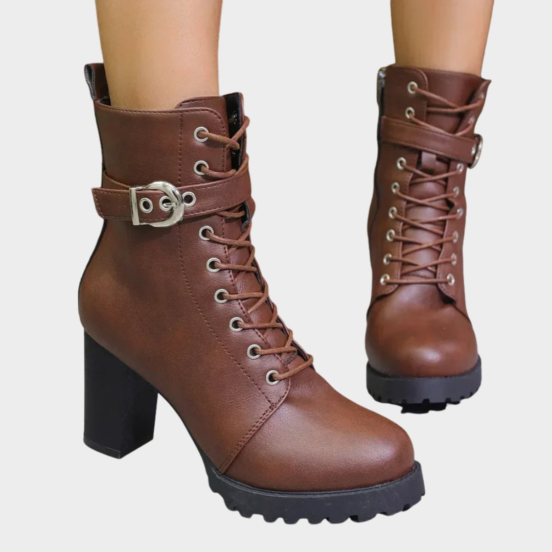 Freya | Stivaletti con Zeppa Punta Aperta e Fibbie Vintage