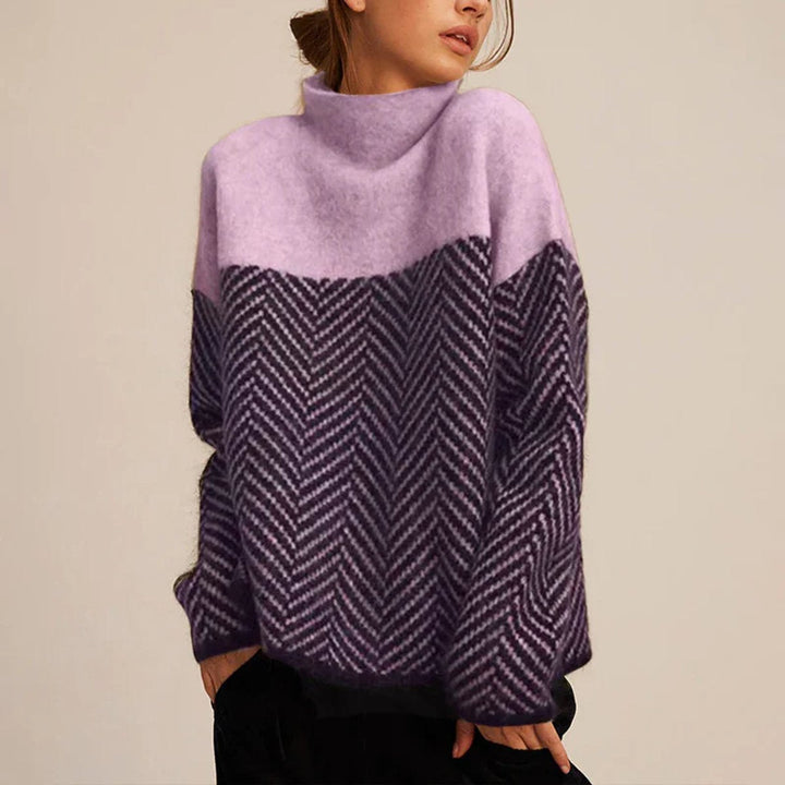 Greta | Turtleneck Sweater – Oversized Chevron Design for Women