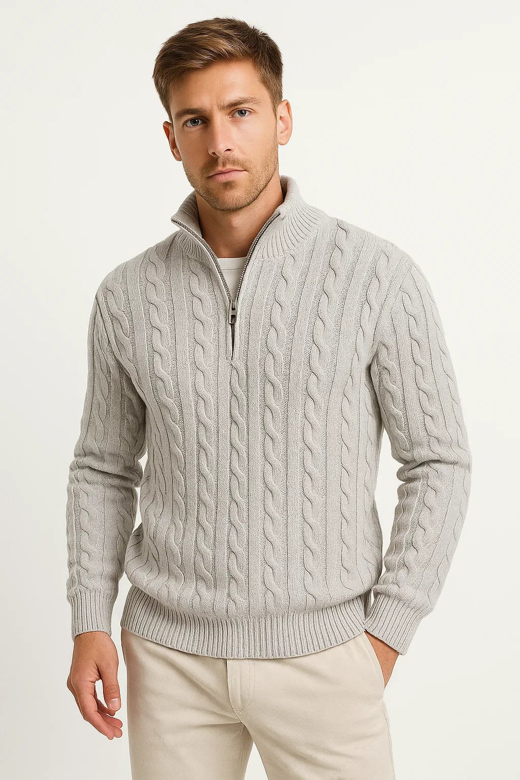 Steef | Cable Knit Sweater with Quarter-Zip