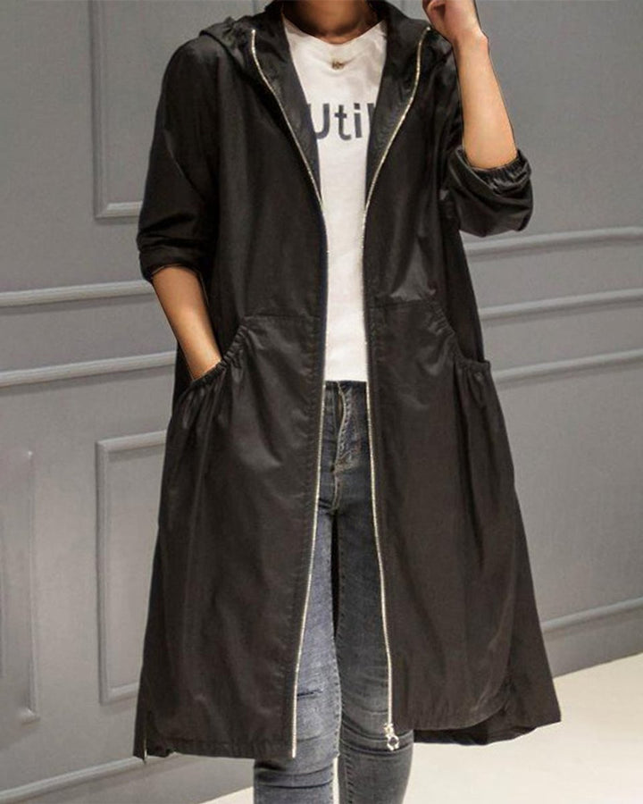 Caterina | Langer wasserabweisender Trenchcoat mit Kapuze