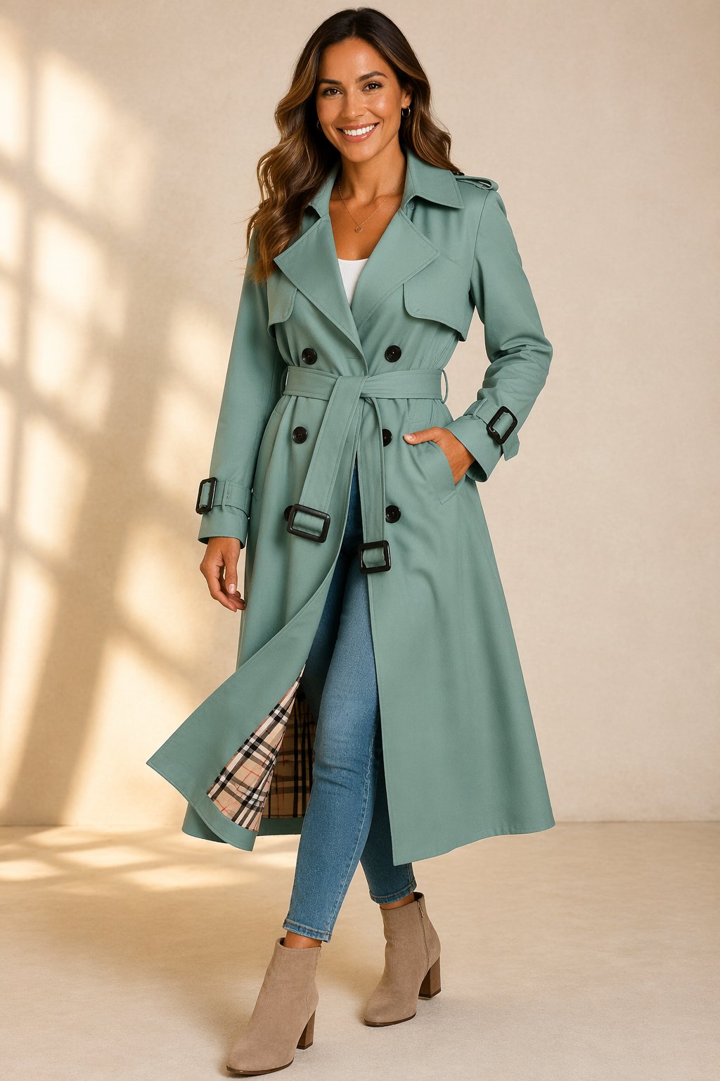 Sophia | Long double-breasted trench coat with belt