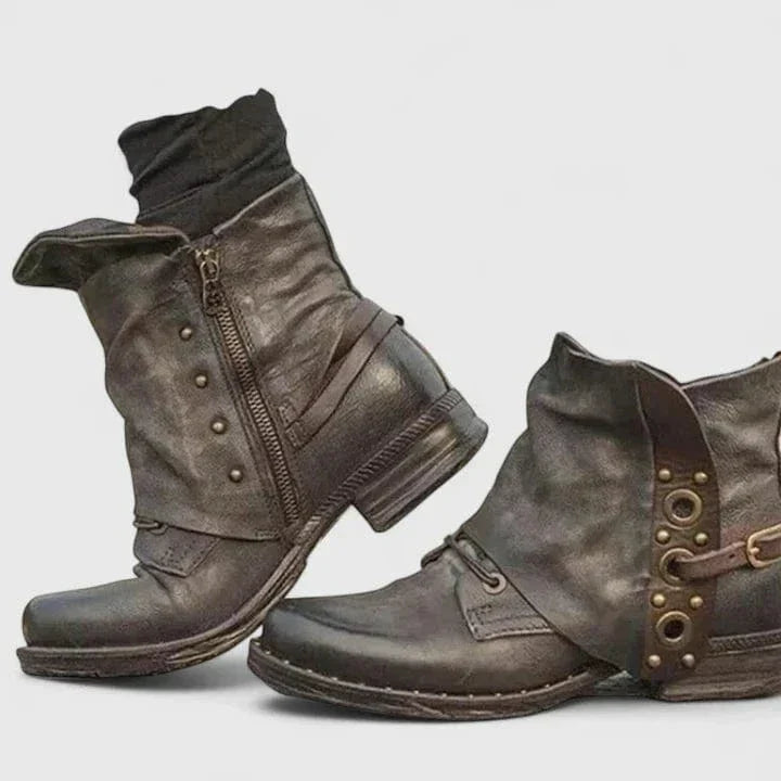 Beatrice | Ankle Boots with an Aged Leather-Look Finish and Buckle