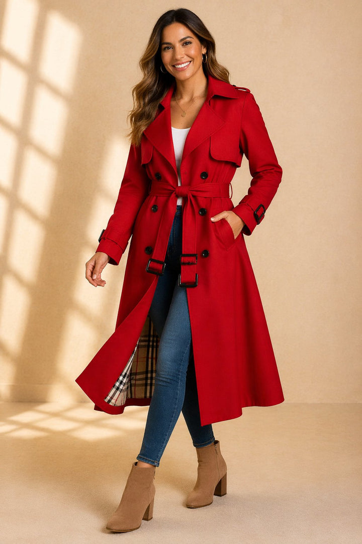 Sophia | Long double-breasted trench coat with belt