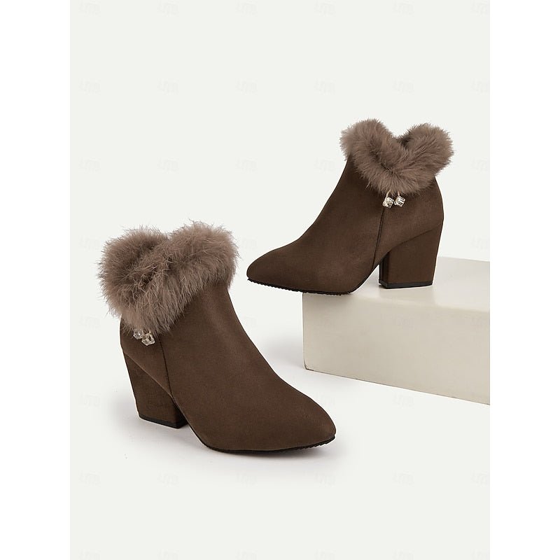 Claire | Ankle Boots – Fur-Trimmed Block Heel Elegante