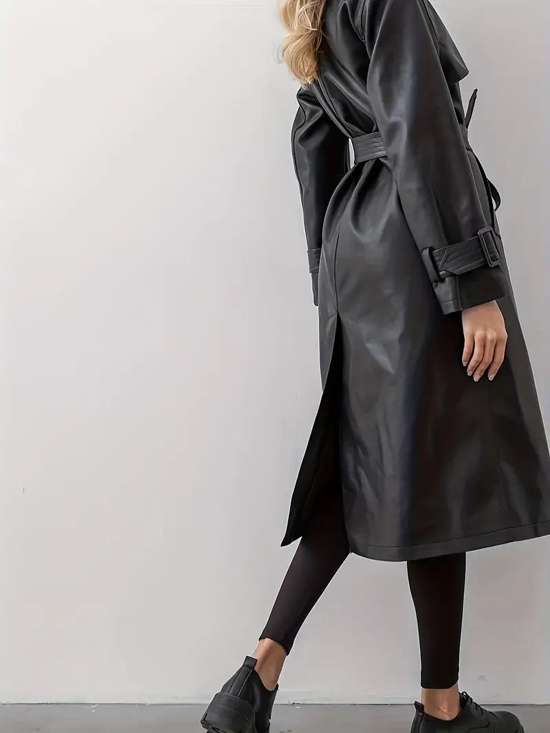 Mila | Moderner und luxuriöser Trenchcoat aus Kunstleder