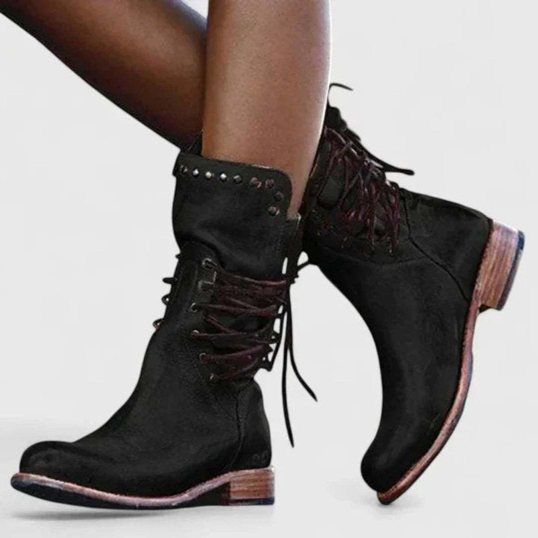 Livia | Vintage Knee-High Boots with Laces and Studs