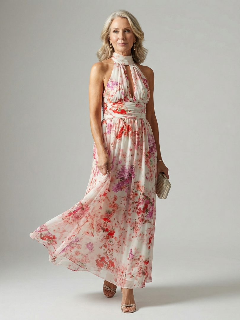 Elyon | Maxi Dress – Florescent Halter Style for Women