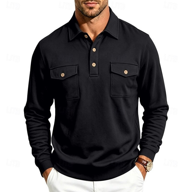 Harold | Langarm Polo-Shirt mit Taschen