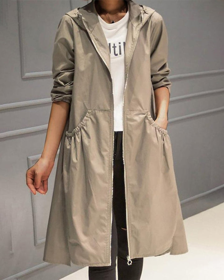 Caterina | Langer wasserabweisender Trenchcoat mit Kapuze