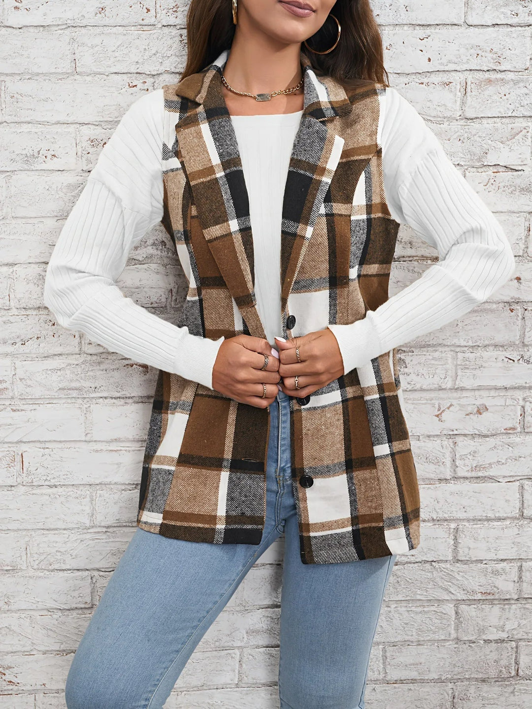 Valentina | Gilet Donna Lungo Scozzese Elegante in Lana Mista