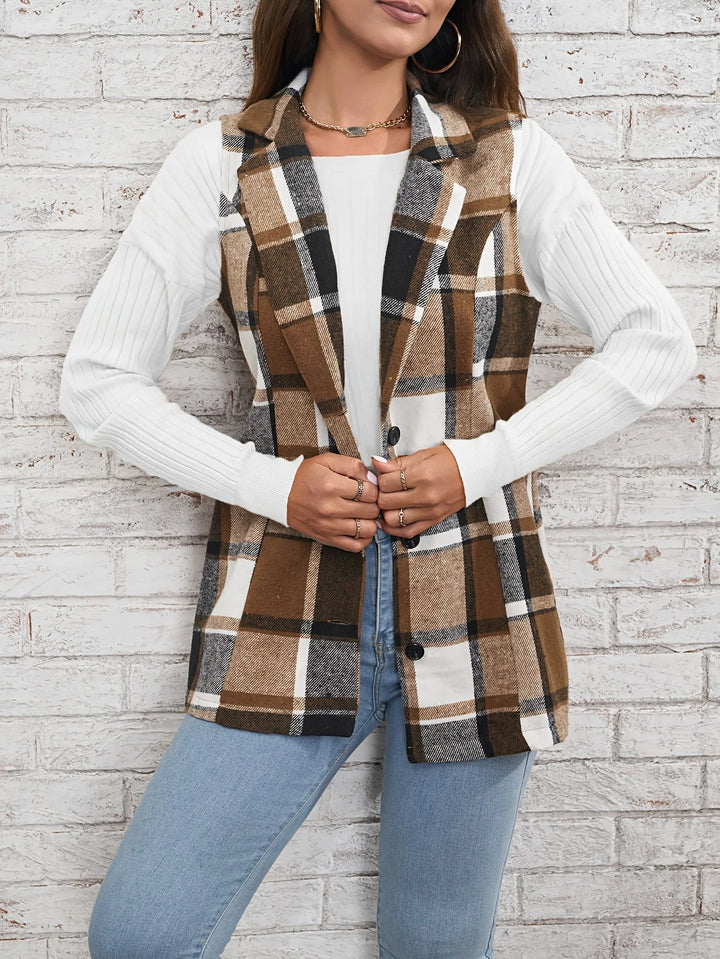 Valentina | Gilet Donna Lungo Scozzese Elegante in Lana Mista