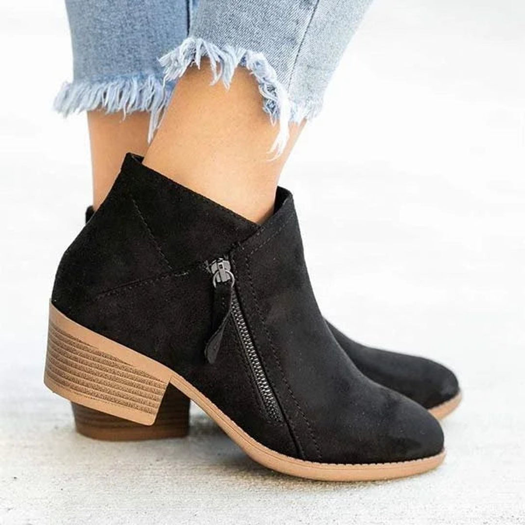 Eleonora | Suede-Look Ankle Boots with Low Heel and Side Zip