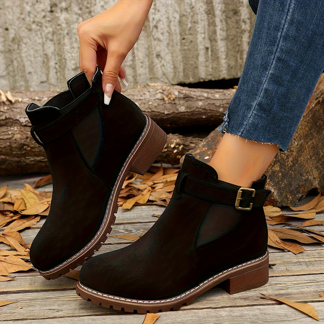 Alessia | Suede-Look Chelsea Ankle Boots with Strap and Buckle