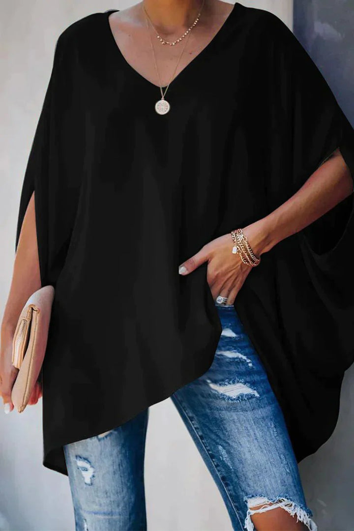Sarah | Tunica Top Oversize da Donna con Scollo a V e Maniche Batwing