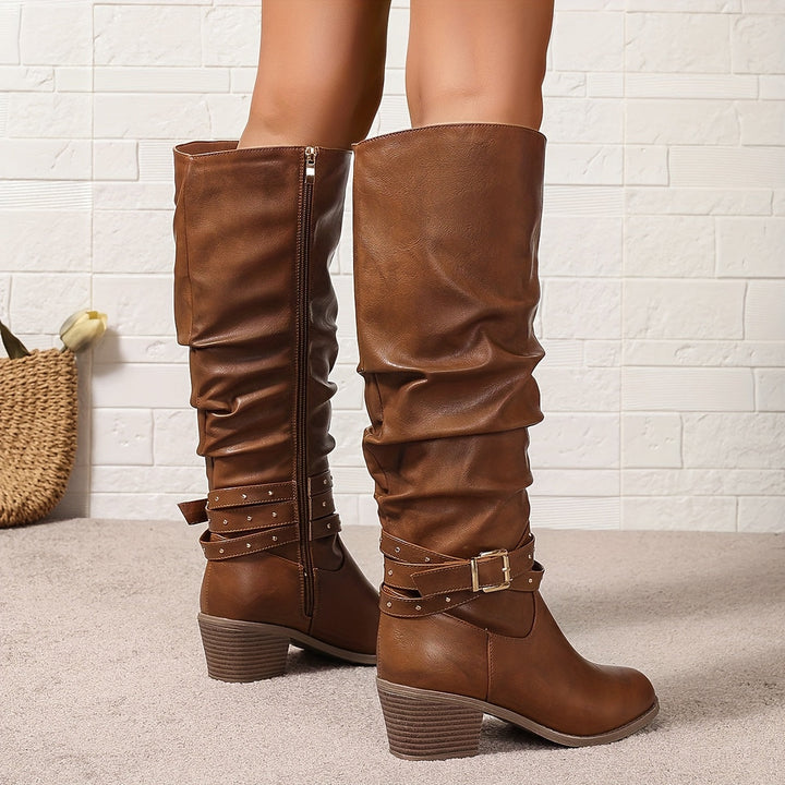Beatrice | Slouchy Knee-High Boots with Studded Buckle