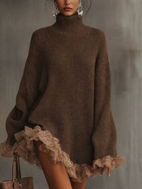 Emily | Abito Maglione Dolcevita in Maglia Grossa con Pizzo