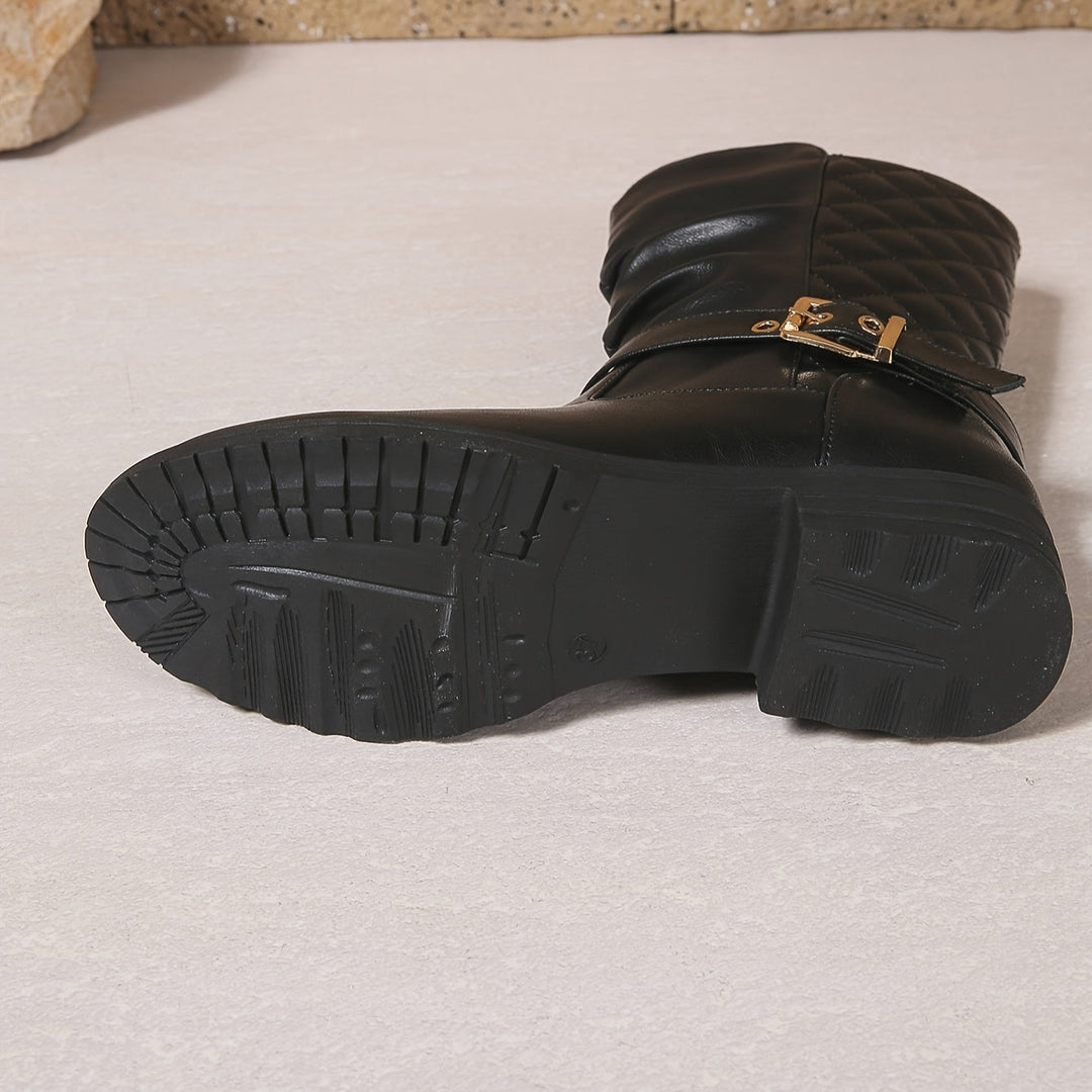Sarah | Wadenhohe Stiefeletten mit Raffungen, Schnalle und seitlichem Reißverschluss