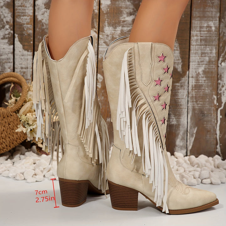 Isabella | Stivali da Cowboy Western con Frange e Stelle Rosa