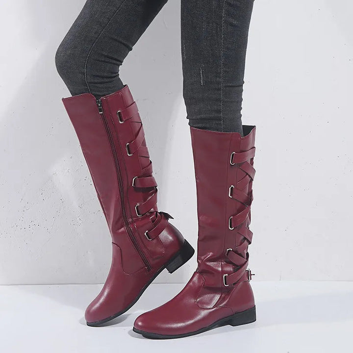 Elisa | Fashionable Equestrian-Style Knee-High Boots with Back Buckle