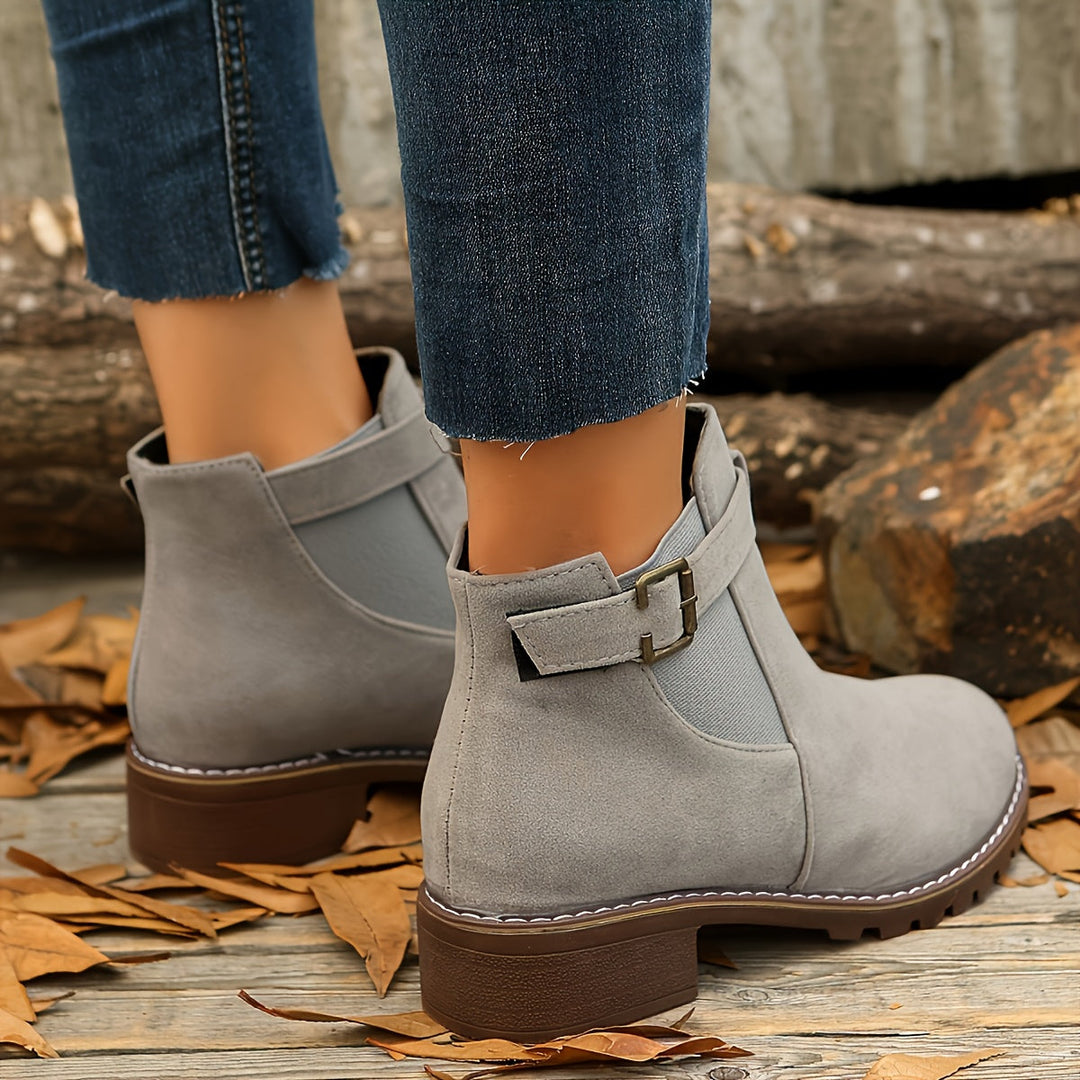 Alessia | Suede-Look Chelsea Ankle Boots with Strap and Buckle