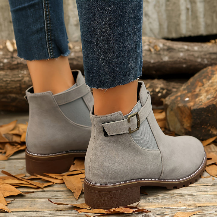 Alessia | Suede-Look Chelsea Ankle Boots with Strap and Buckle
