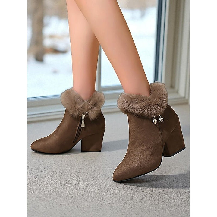 Claire | Ankle Boots – Fur-Trimmed Block Heel Elegante