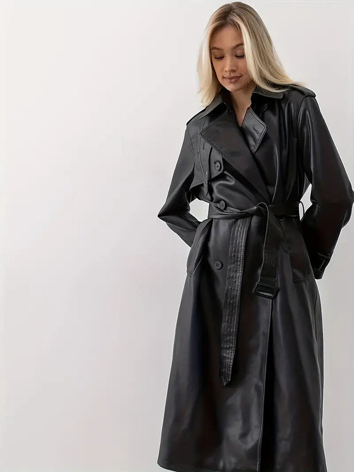 Mila | Moderner und luxuriöser Trenchcoat aus Kunstleder