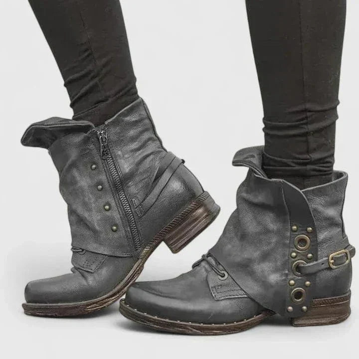 Beatrice | Ankle Boots with an Aged Leather-Look Finish and Buckle