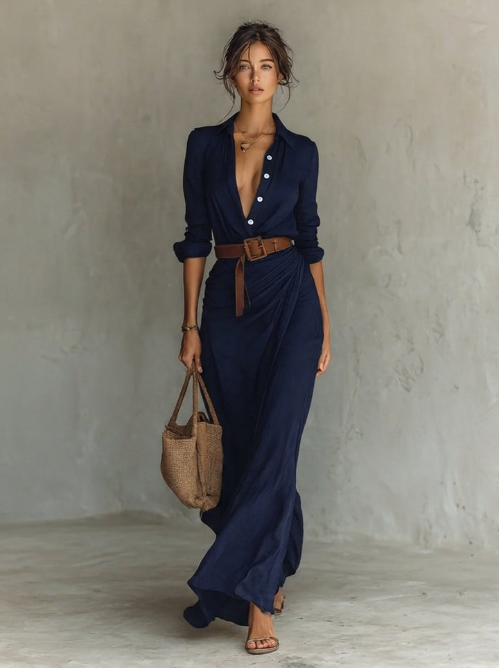 Camilla | Abito Maxi a maniche lunghe con cintura