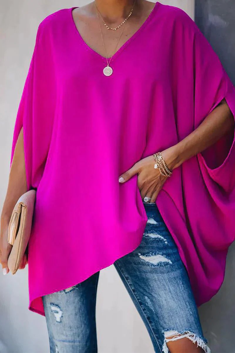 Sarah | Tunica Top Oversize da Donna con Scollo a V e Maniche Batwing