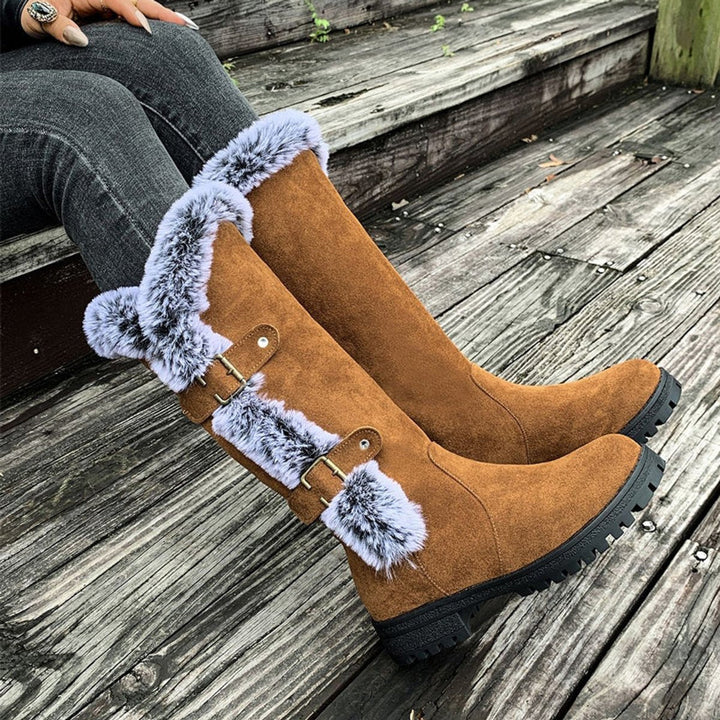 Isabella | Warm Faux Suede Knee-High Boots with Fur Trim