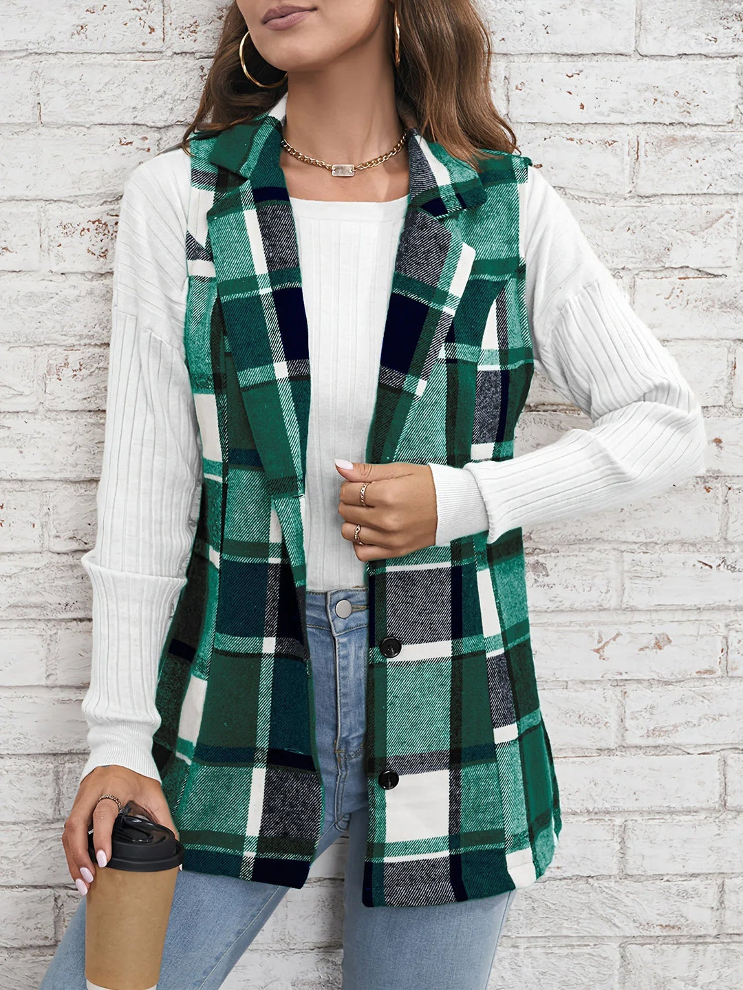 Valentina | Gilet Donna Lungo Scozzese Elegante in Lana Mista