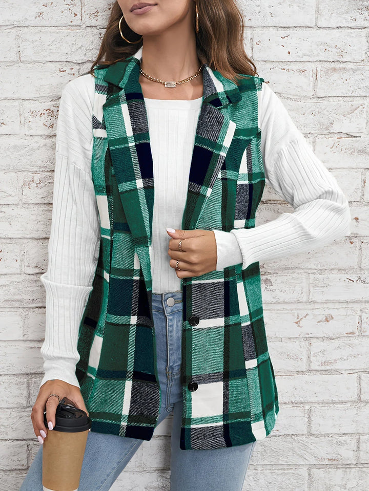 Valentina | Gilet Donna Lungo Scozzese Elegante in Lana Mista