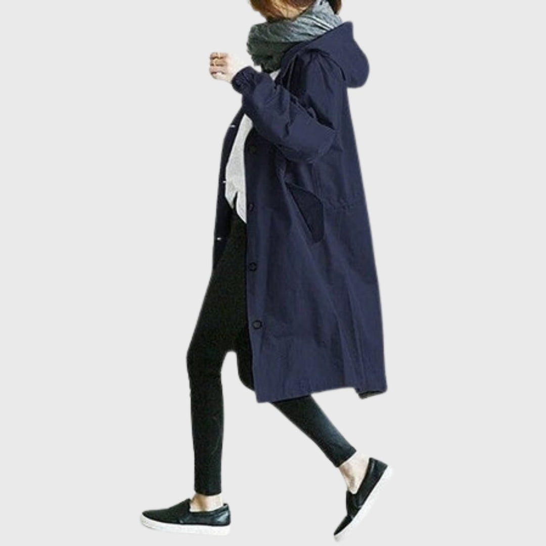 Christina | Langer wasserabweisender Trenchcoat mit Kapuze