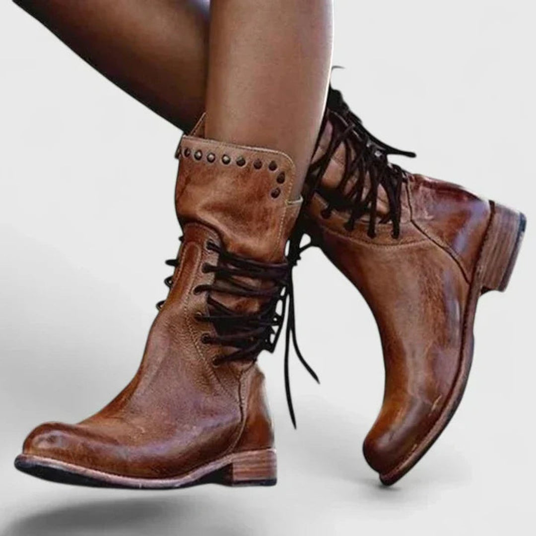 Livia | Vintage Knee-High Boots with Laces and Studs