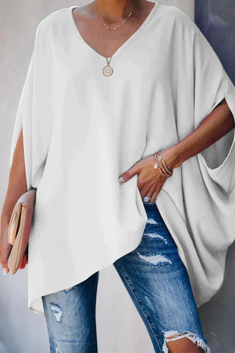 Sarah | Tunica Top Oversize da Donna con Scollo a V e Maniche Batwing