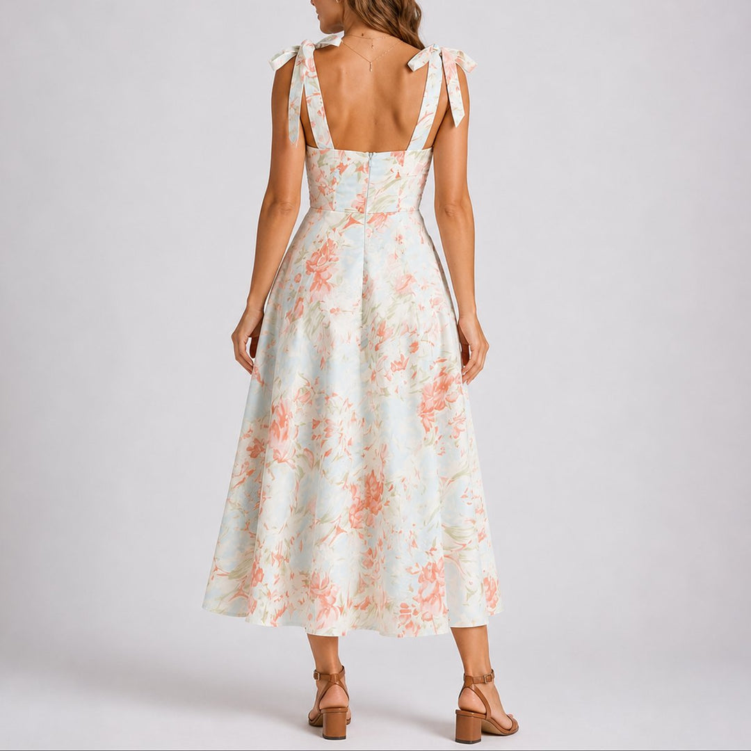 Victoria | Floral Midi Dress with Ruched Bodice for an Autumn Wedding