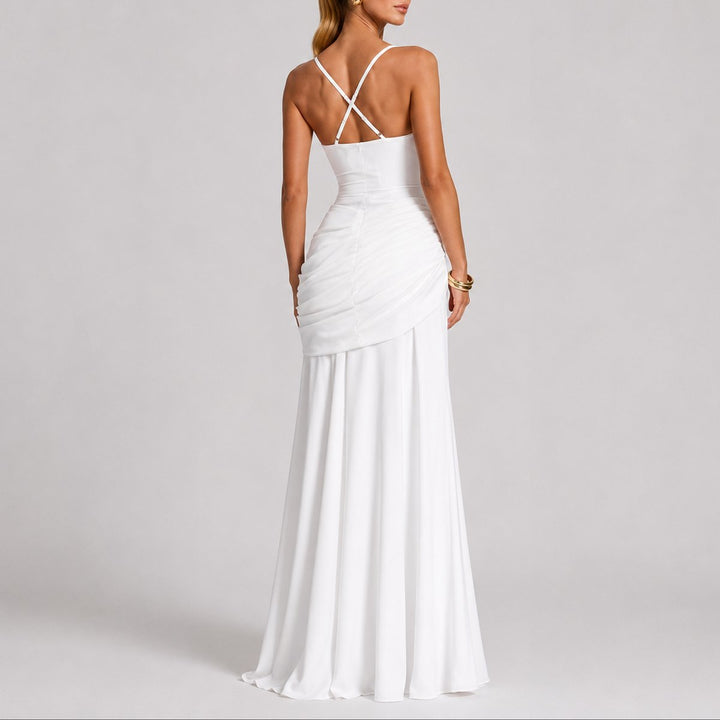 Aurora | Abito Maxi Drappeggiato con Scollo Quadrato per Matrimonio Autunnale