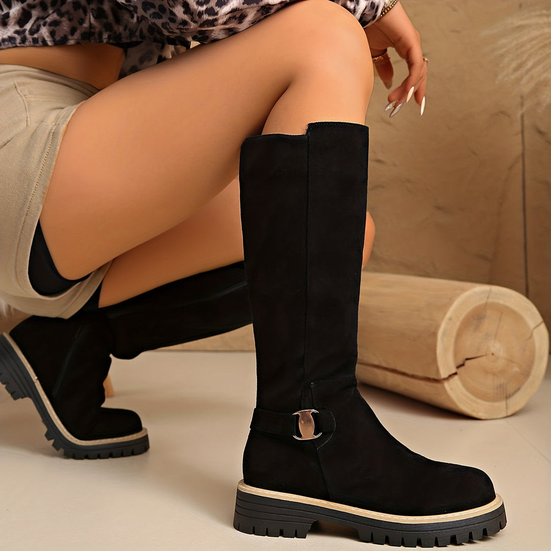 Julia | Knee-High Boots with Low Heel and Lug Sole