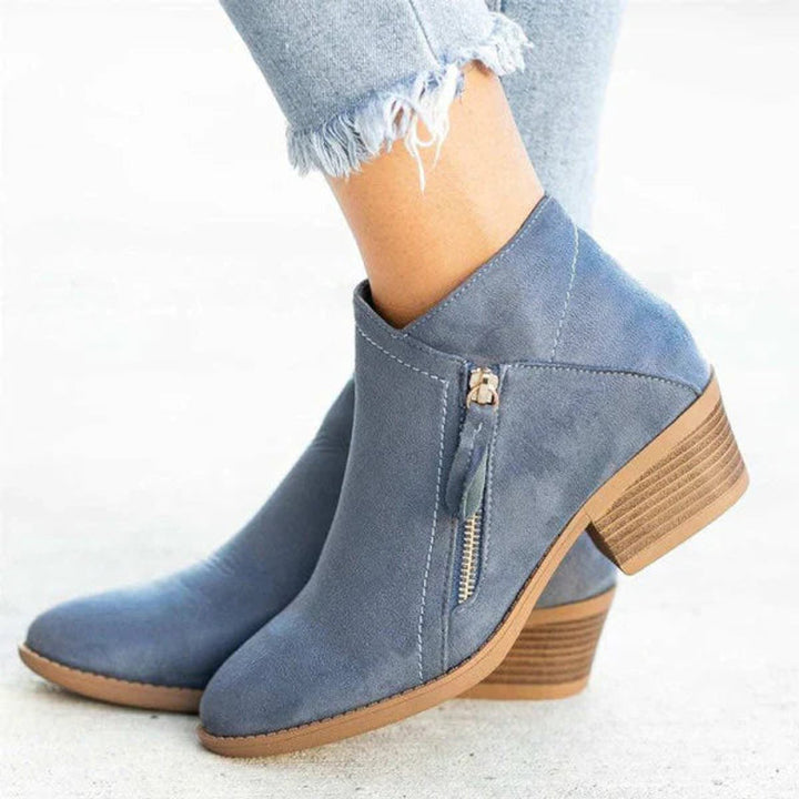 Eleonora | Suede-Look Ankle Boots with Low Heel and Side Zip