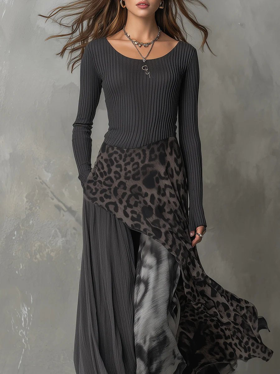 Mila | Boho-Maxikleid mit langen Ärmeln und Animalprint-Rock