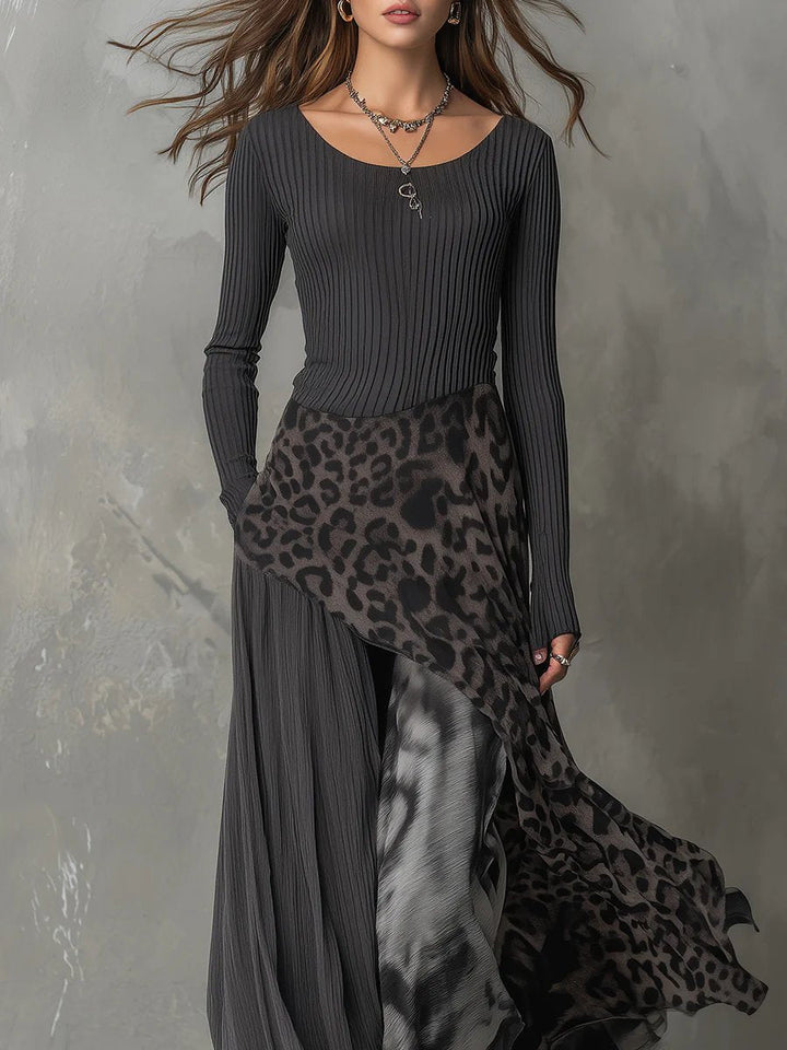 Mila | Boho-Maxikleid mit langen Ärmeln und Animalprint-Rock