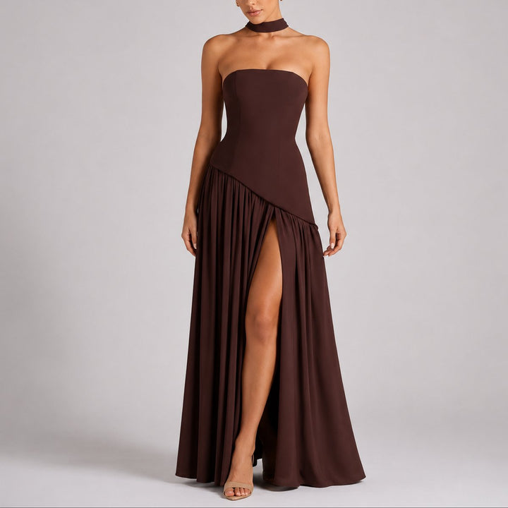 Sienna | Raffinato abito maxi senza spalline per matrimoni autunnali