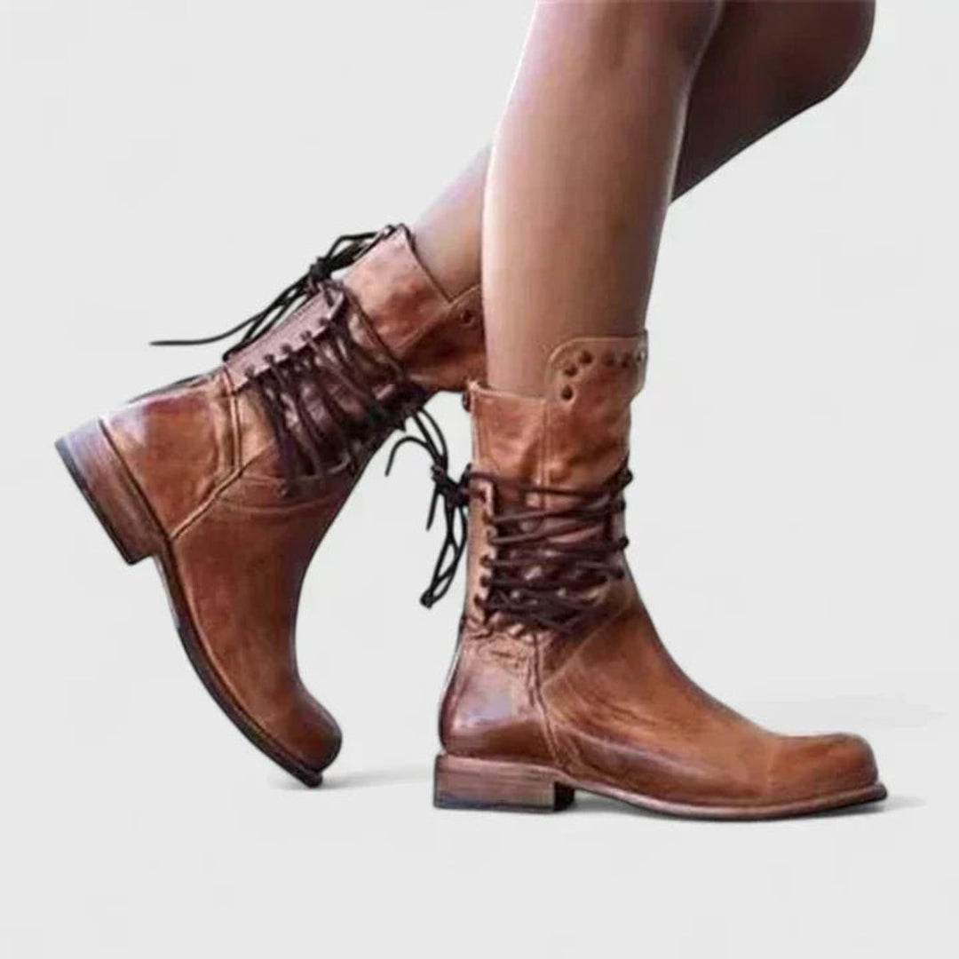 Livia | Vintage Knee-High Boots with Laces and Studs