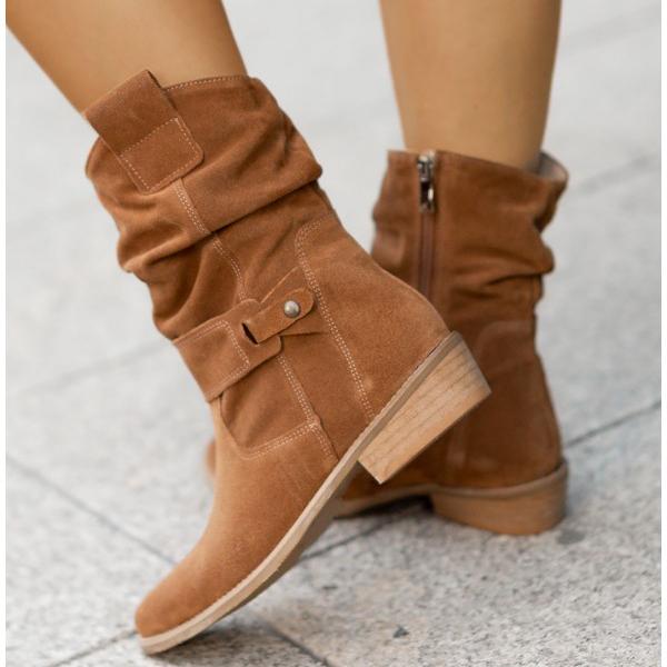 Camilla | Stivaletti Slouch in Camoscio con Tacco Basso
