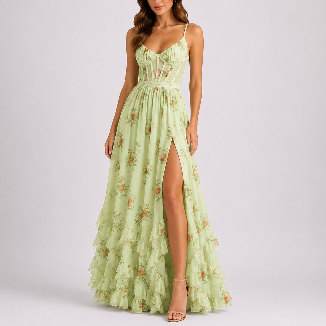 Emily | Geblümtes Maxikleid mit Korsett für eine Herbsthochzeit